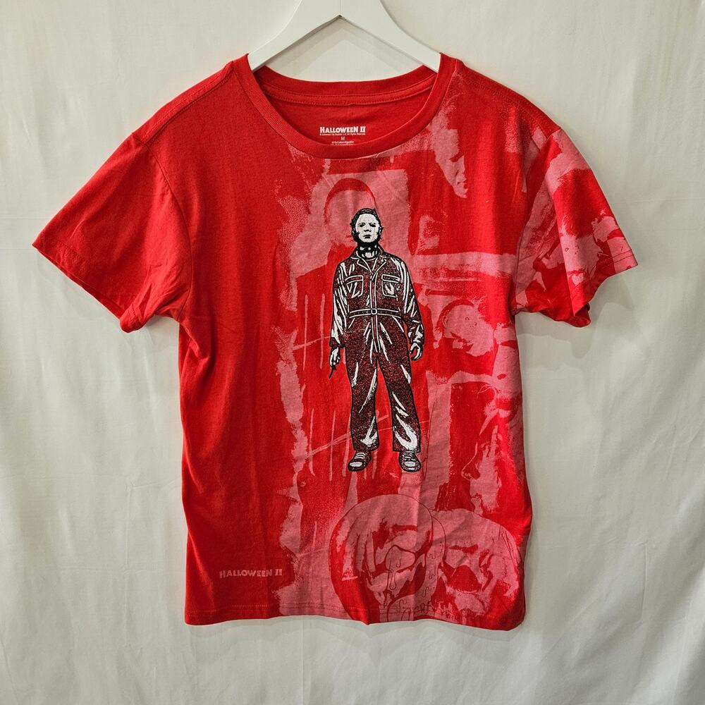 Halloween II Michael Myers Embroidered Graphic Red Tee Size Medium